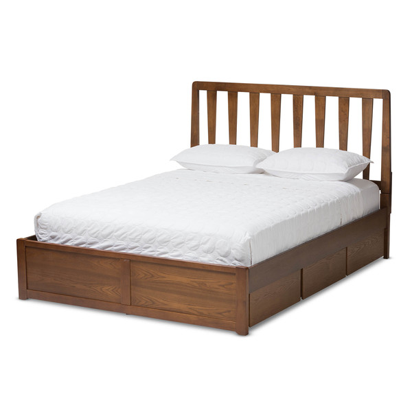 Baxton Studio Raurey Modern Walnut Finished Queen Size Storage Platform Bed 146-8199